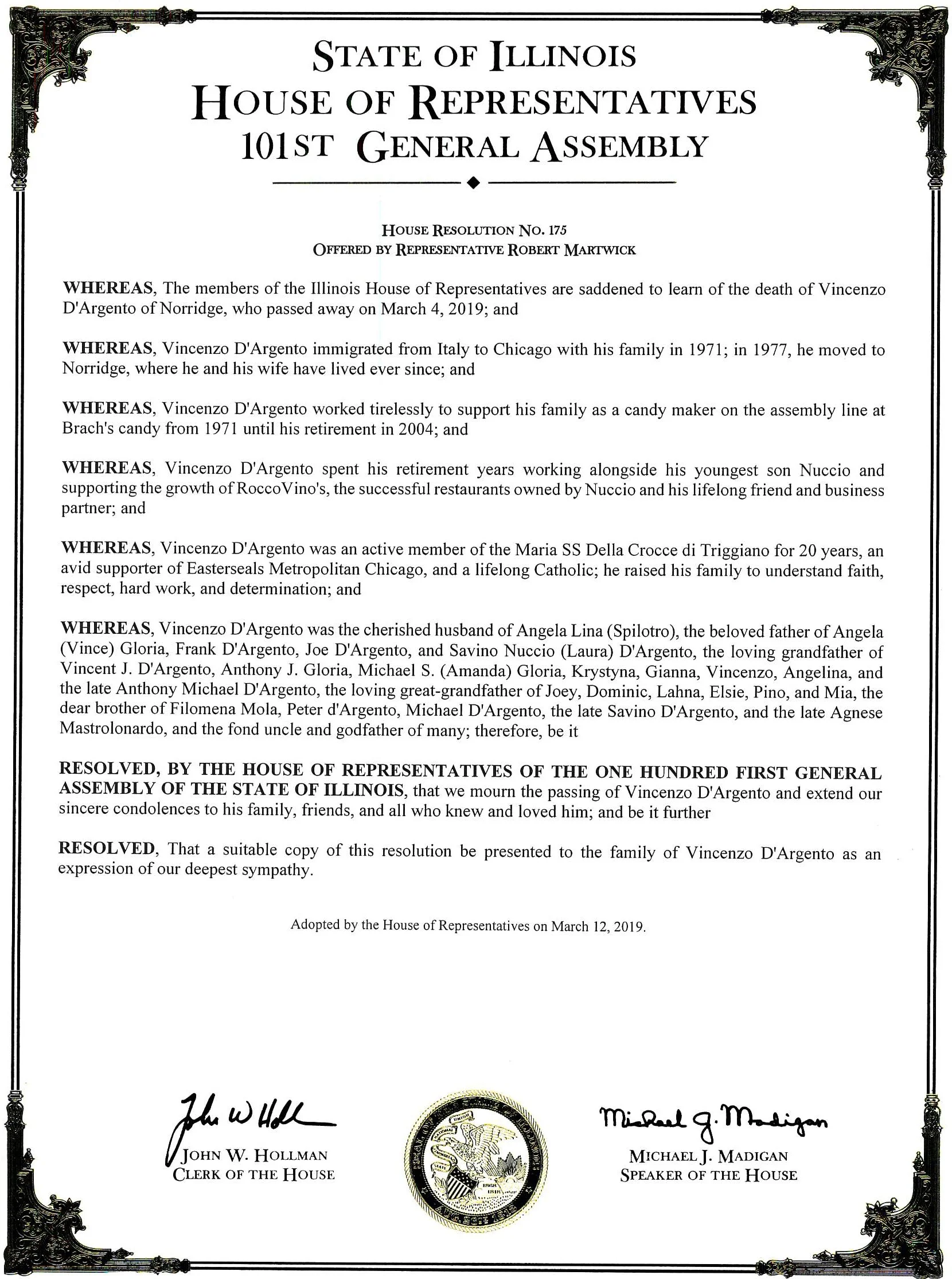 House of Representatives Proclamation